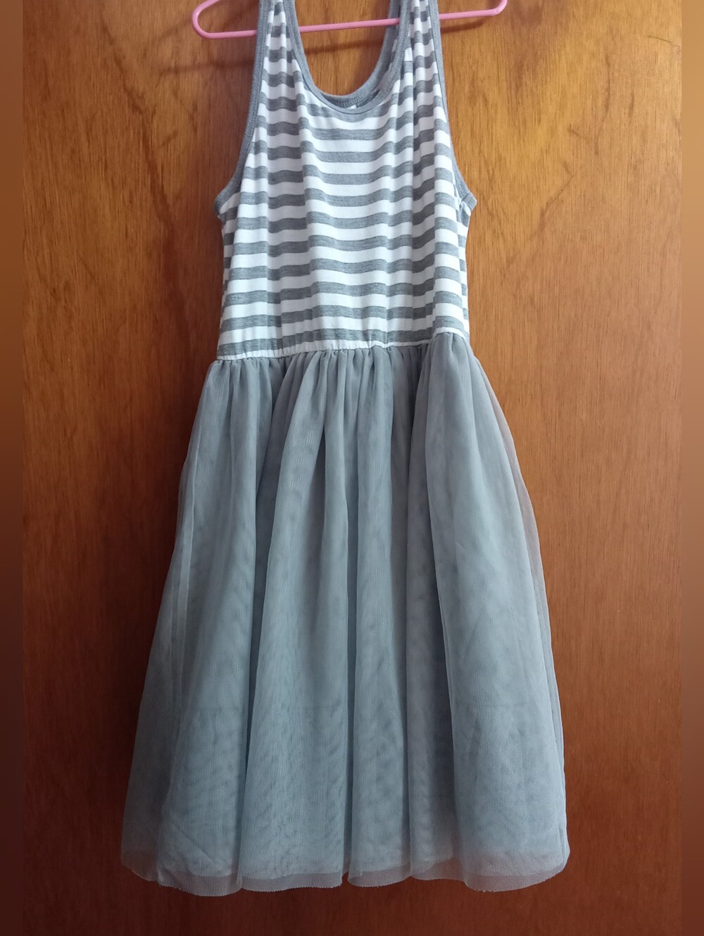 Knitworks Gray Striped Tank Tulle Dress